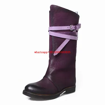 Choudory Botas femininas violet negru cizme de ploaie femei catarama curea din piele pantofi coapsa inalta cizme de cowboy tocuri platforma