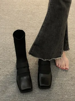 Cizme Femei Nou 2023 sex Feminin Pantofi Rotund-Deget de la picior de Lux de Designer Glezna Doamnelor Scăzut de Moda Toamna PVC Basic Slip-On Tesatura de Bumbac Hoo