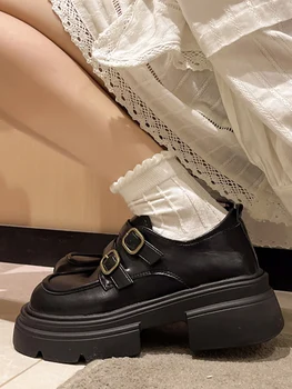 Deget De La Picior Pătrat Plat Pantofi Negri Pentru Femei De Sex Feminin Încălțăminte Casual Sneaker Oxfords, Mocasini Cu Blana Toamna Stil Britanic Saboți Platfor