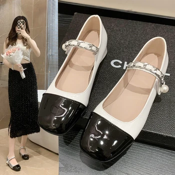 Nouă Femei din Piele Pantofi Mary Jane Stil coreean Toc Înalt Lanț de Moda de Design Casual Mocasini Petreceri si Birou Poarte Pompe