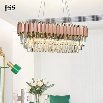 FSS Moderne de Cristal a Crescut de Aur Dreptunghi Candelabru de Iluminat Pentru Sufragerie, Dormitor Rotund Candelabre de sufragerie, Corpuri de iluminat