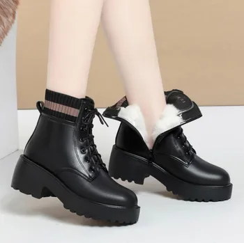 Femei Chelsea Cizme de Mari Dimensiuni 2023 Noi din Piele Femei Pantofi de Iarna Cizme Lână Stil Britanic la Mijlocul Cizme Femei