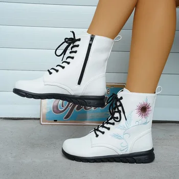 2023 Pantofi de Iarna pentru Femeie Fermoar Lateral pentru Femei Cizme Glezna Plat cu Casual Pantofi pentru Femei Broda Plus Dimensiune Doamnelor Cizme