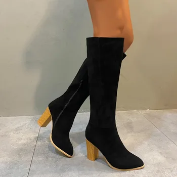 Pantofi de sex Feminin 2023 cu Fermoar de Înaltă Calitate pentru Femei Cizme de Iarna a Subliniat Deget de la picior Solid Turma Concis Genunchi-Mare Tocuri inalte Cizme de Vest