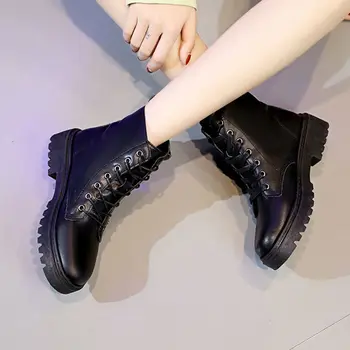 Pantofi de iarna pentru Femei Cizme Rotund Toe Flats din Piele Neagră Platforma Cizme pentru Femei Cizme de Zapada pentru Femei de Iarnă 2020 Botas Mujer