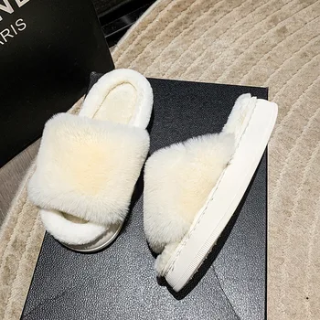 Iarna Pufos Papuci pentru Femei Blană Cald Acasă Confortabil Slide-uri de sex Feminin Interior Casa Pantofi de Femeie Moale Plus ZJ75