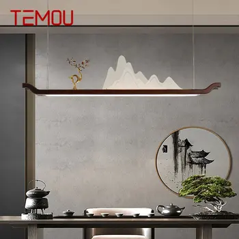 TEMOU Stil Chinezesc Pandantiv cu LED-uri de Lumină Creatoare de formă Dreptunghiulară Deal Model Zen Agățat Candelabru Pentru Acasă Ceainăria Sala de Mese