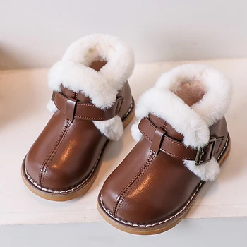 Cizme Copii 2023 Iarna Toddler Girls Fashion Curea Printesa Scurt Cizme Copii Baieti Din Piele De Brevet Marca Cald Pluș Moale Pantofi