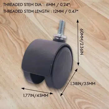 6mm Filet Stem 40mm Dual Roata Rotativ Caster Negru
