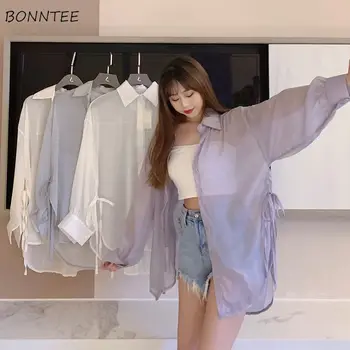 Tricouri Femei Solide de Toate-meci Vrac coreean Simplu de Îmbrăcăminte Subțire, de Vară, Soare-dovada Bandaj Streetwear Respirabil de Moda de sex Feminin