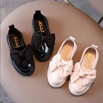 Fete Pantofi de Piele de 2023 de Primăvară și de Toamnă Nou Stil Britanic Arc Printesa Pantofi pentru Copii Big Single Pantofi cu Talpă Moale Casual Sh