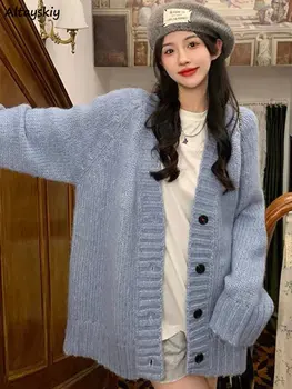 Noua Toamna Jachete Femei de Agrement Simplu V-gât Bază Vrac Blând, Confortabil, Tricotaje Elevii de Epocă All-meci Harajuku Y2k Trendy