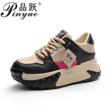 7cm din Piele Indesata Adidasi Femei Toamna Mixte de Culoare de Moda Vulcanizat Platforma Wedge Primăvară Ascunse, Pantofi cu Toc