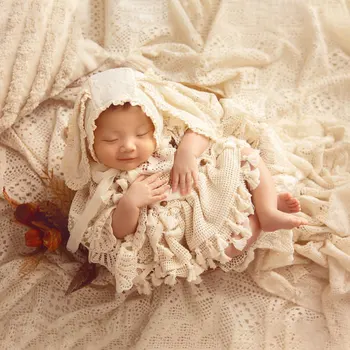 Stil Nordic Copil de Moț Haine Pentru Fotografie Ureche de Iepure Pălărie Rochie pantaloni 3pcs/set Tinuta Perne, Pătură Nou-născut Recuzită Fotografie