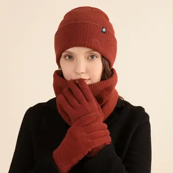 Cald Fleece Beanie Pălărie Eșarfă Mănuși Cadouri Casual Moale Gât Eșarfă Tricot Pălărie de Iarnă pentru Femei, Bărbați