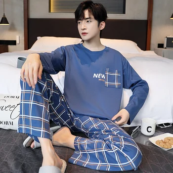 Carouri Bumbac Pijama Set pentru Tineret Băiat 2024 Noi Fashon-coreean Pijamale Om de Primăvară Homewear Casual, haine de casă Homme Pijamale