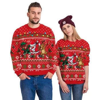 Stil de crăciun tipărite cuplu gât rotund pulover 2023 toamnă lungă cu mâneci supradimensionate atmosfera festiva de moda pulover
