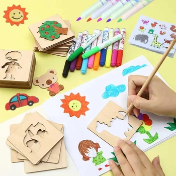 20buc Montessori Copiii de Desen, Jucării DIY Pictura Șabloane Șablon din Lemn Jucarii artizanale Puzzle Jucarii Educative Pentru Copii Cadouri