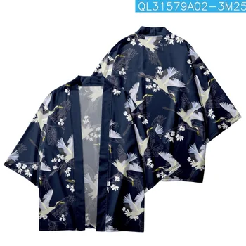 Tradițional Japonez Două Femei Bărbați Streetwear Florale Macara Kimono Imprimate Pantaloni Scurți De Plajă Cardigan Yukata