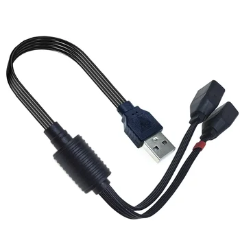 USB 2.0 2-în-1 cablu de extensie, cablu de încărcare adaptor de la un plug cu două prize, cablu de date USB, negru plat lungime 20cm,40cm