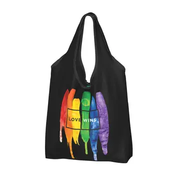 Dragostea Învinge Curcubeu LGBT Cumpărături Pungă Kawaii Shopper Shoulder Tote Sac Mare Capacitate Portabil Gay Pride Lesbiene Geantă de mână
