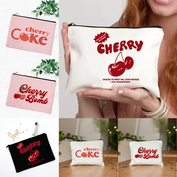 Avant-garde Cherry Coke Print cu Fermoar Make Up Bag articole de Toaletă de Călătorie Ruj Machiaj Sac Organizator Petrecere a Burlacelor Cadou de Crăciun