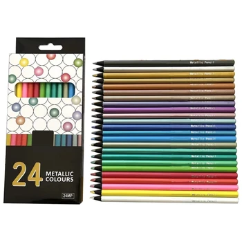 24 Conta Metalice Creioane Colorate Asortate De Colorat Creion De Lemn Set Creioane De Desen Pentru Copii, Artă, Desen Carte De Colorat
