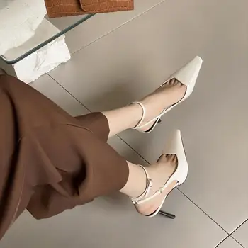 Femeie Din Africa De Pantofi Scurtă Pompe Bej Tocuri Inalte 2023 Slingback Alunecare Superficială Gura Square Toe Dantela-Up Sexy Sandale Visiniu Sw