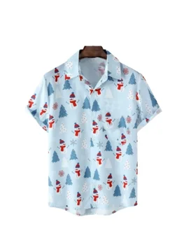 Vara Barbati Casual Tricou Imprimat Haine de Crăciun de Moda Plajă Rever Maneca Scurta Shirt Tee Topuri de Îmbrăcăminte pentru Bărbați