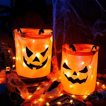 Lumina LED-uri de Halloween Truc sau Trata Găleată de Dovleac Bomboane Saci Pliabil Halloween Coș pentru Petrecere de ziua Recunostintei Cos Cadou