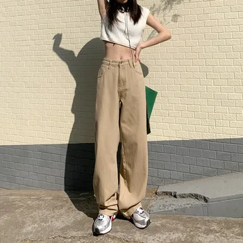 Harajuku Style Solid de Culoare Blugi Casual pentru Femei Scăzut Talie Vrac Direct Pantaloni Toamna Iarna Y2K Retro Fete Pantaloni Largi Picior
