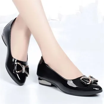Moda Dulce Greutate de Lumină Neagră din Piele de Brevet de Primăvară Aluneca pe Piața Pantofi cu Toc pentru Femei Pantofi Casual Sapatos Femininas F20e