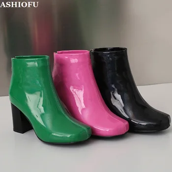 ASHIOFU Noi de Vânzare Fierbinte lucrate Manual Moda pentru Femei Cizme din Piele de Brevet de Mari Dimensiuni 35-47 Sexy Cizme Glezna Seara de Moda Pantofi de Iarna