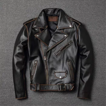 2023 din Piele pentru bărbați se încadrează scurt rever vintage face de cap vechi strat casual piele biker jacket jacheta de maree