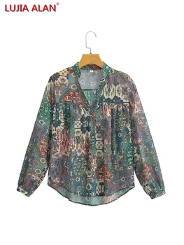 Noua Femeilor Vintage Imprimate Șifon Tricou Casual, de sex Feminin Bluza cu Maneci Lungi Topuri Largi LUJIA ALAN B1270