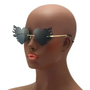 Noi Femeile Inima ochelari de Soare Barbati Neregulate Cadru Metalic Ochelari de Soare Fara rama Gradient de Ochelari de soare UV400 Rame