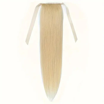 Păr Uman Coada De Cal Panglică Cravată Înfășurați În Jurul Valorii De Drept Coada De Cal Blondă Adevărată Extensie De Păr #613 Culoare Extensii De Par Pentru Femei