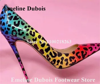 Amestecat-culori Leopard Pompe Sandi Dubois a Subliniat Toe Gradient de Brevete din Piele Toc Stiletto Pantofi Rochie de 8 cm 10 cm Tocuri de 12cm