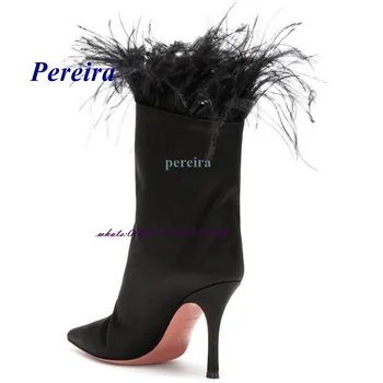 Pereira A Subliniat Deget De La Picior La Jumătatea Vițel Cizme De Toamna New Sosire Pene De Struț Toc Stiletto Toc Înalt Cizme De Dimensiuni Mari Sexy Femei Pantofi