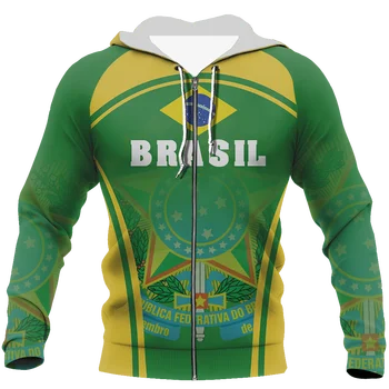 Brazilia Emblema 3D de Imprimare de Moda de Stradă Rece cu Fermoar, Hanorace de Toamna Topuri Unisex Supradimensionate Îmbrăcăminte pentru Bărbați Pop Flag Tricoul XS-6XL