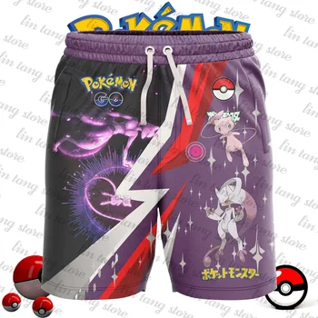 2024 Noi benzi Desenate Japoneze Joc Pokemon Violet pantaloni Scurți de Vară pentru Copii, Bărbați și Femei Mewtwo Harajuku Stil Casual Pantaloni de Plajă