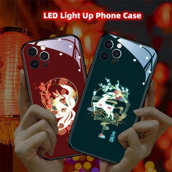 China Tradiționale de Design cu LED-uri de Lumină în Sus Capacul Luminos Telefon Caz Pentru iPhone 14 13 12 11 Pro Max Mini X Xs Xr 6 7 8 Plus SE2020