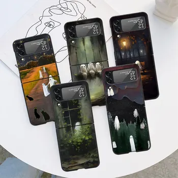 Estetic Drăguț Artă Fantomă Caz pentru Samsung Galaxy Z Flip 4 3 5G PC Greu Capacul Telefonului Zflip3 Zflip4 Negru Pliere Cazuri Flip4 Flip3