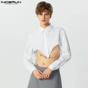 INCERUN Topuri 2023 Stil American Chipeș Oameni Noi Trunchiate Neregulate Tiv Tricouri Casual Streetwear Solid Bluză cu Mâneci Lungi S-5XL