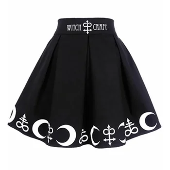Talie mare Star Print Goth Cutat Emo Alt Y2K Fuste Mini Negre Femei Vrăjitoare Luna Tipărite Patinator Harajuku Punk Rock Gotic Fusta