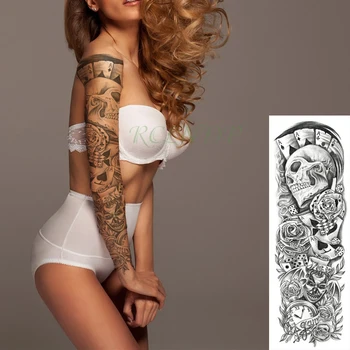 Impermeabil Tatuaj Temporar Autocolant de Carte de Joc de Zaruri Craniu Clovn Ceas Rose Brat Fals Tatuaj Flash Tatuaj pentru Barbati Femei