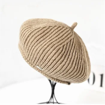 Iarna femei casual lână berete pălărie cu Dungi artist pălărie Pictor francez dovleac tricotate pălărie Beanie capace de pălării de croșetat