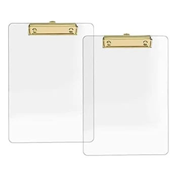 2 Bucăți Clipboard Acrilice Clipboard Cu Aur Clip, 8.8X12.2 A4, Letter, Școală Și Acasă Consumabile,Rechizite De Birou