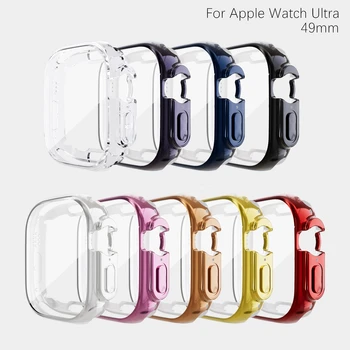 Uita-te la Full Caz Acoperire pentru Apple Watch Seria Ultra 49mm Silicon Argintat Caz Clar de Ecran Protector pentru iWatch Accesorii