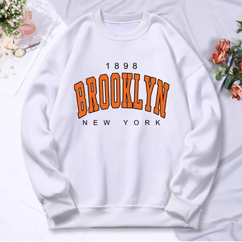 1898 Brooklyn, New York Imprimare Femei Hoodiesfleece Cald Confortabil Hanorac Cu Camasa Casual, Haine De Moda Echipajul Gât Tricou Vrac